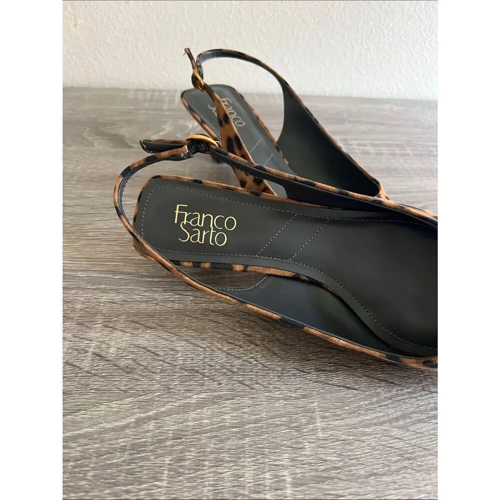 Franco Sarto Jaden Slingback Heels Leopard Print Pointed Toe Kitten Women’s 9M